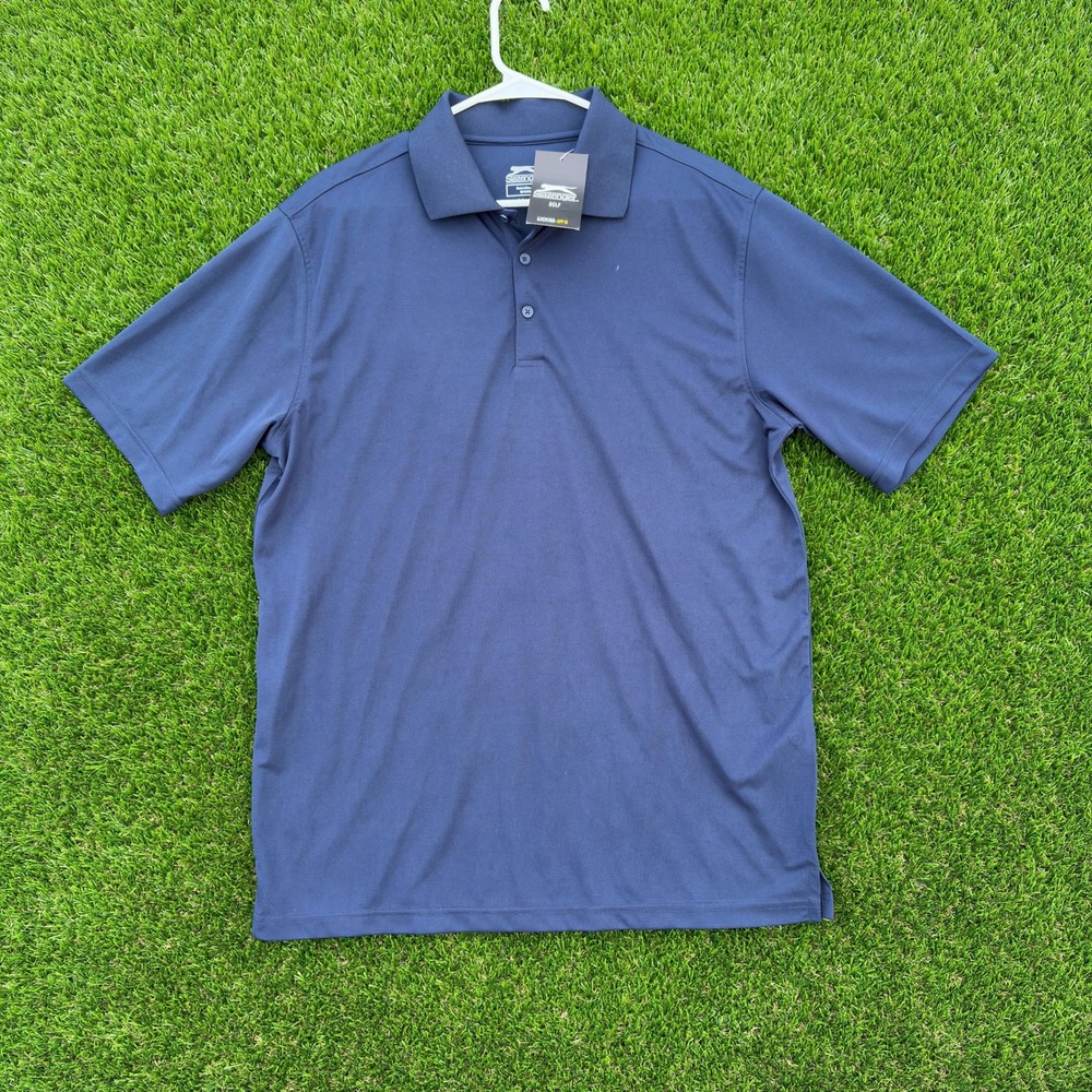 NEW Slazenger Mens Navy Blue Golf Polo Shirt Wicking UPF 15 Size L NWT Active